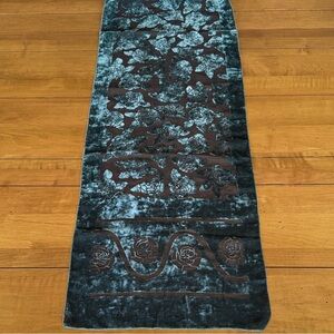 Teal Green Velvet Floral Burnout Scarf Shawl Wrap Table Runner Semi Sheer 56”